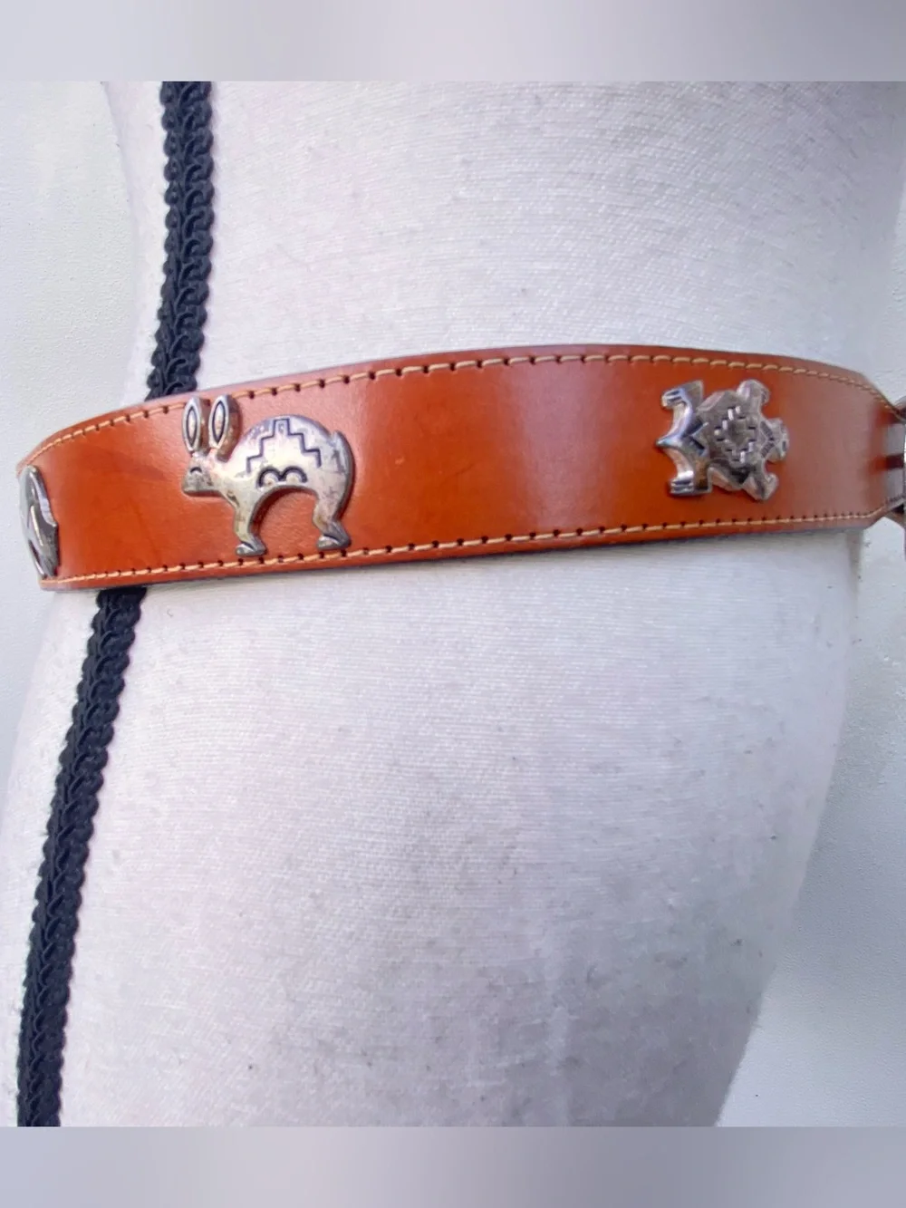 Appaloosa Trading Co. Handmade Brown Leather & Silver Tribal Animal Belt Small